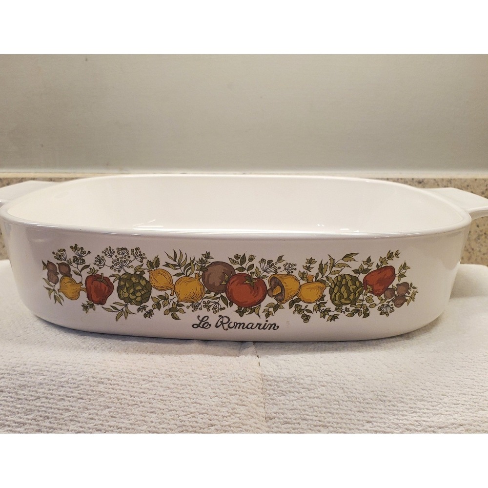 Corning Ware Casserole Dish Spice of Life A-10-B White Excellent Chrome Cradle - Picture 8 of 10